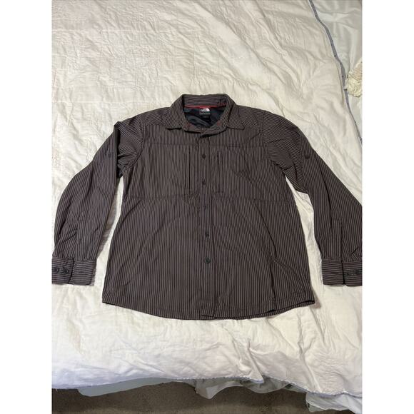 The North Face Button Down Long Sleeve Fishing Shirt M Vented Red/brown Stripe - Picture 1 of 5